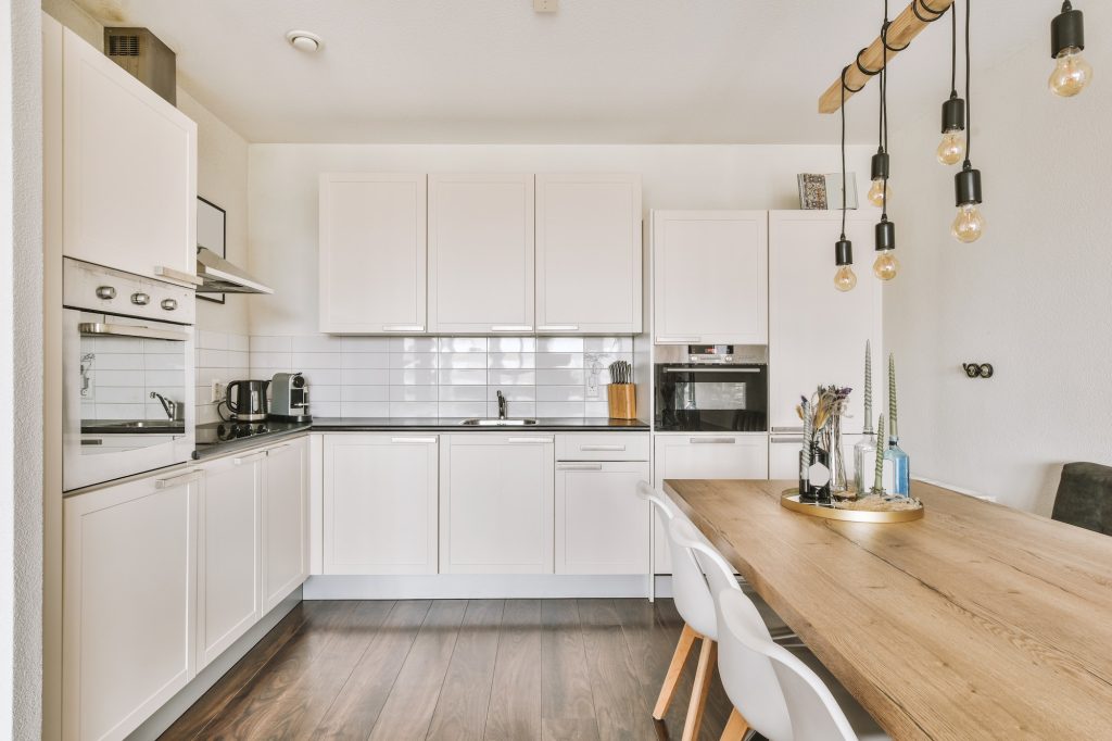 Modern kitchen interior for food preparation and service